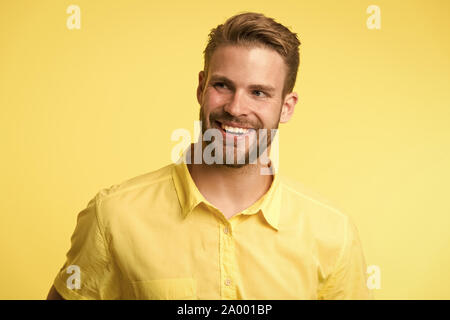 Man With Perfect Brilliant Smile Unshaven Face Defocused Background