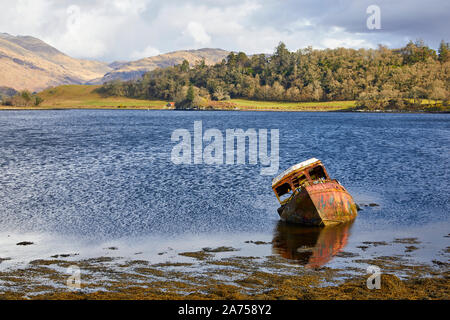 A Half Sunken Wreck On Loch Ness Scotland Stock Photo Alamy