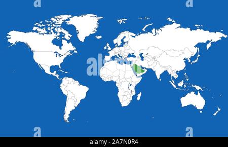 Map Of Saudi Arabia Green Highlighted With Neighbor Countries Stock