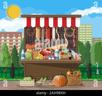 Vegetables Supermarket Stall Fruits Vegetables Wooden Counter