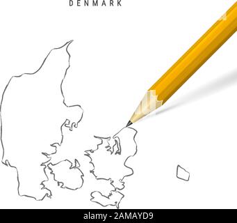 Denmark Pencil Scribble Sketch Silhouette Map Of Country Area With