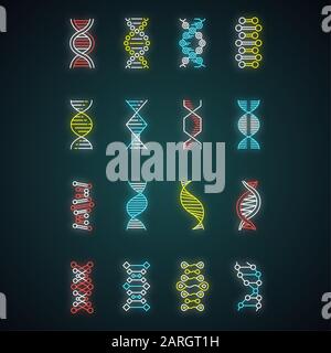 Dna Strands Neon Light Icon Connected Circles Lines Deoxyribonucleic