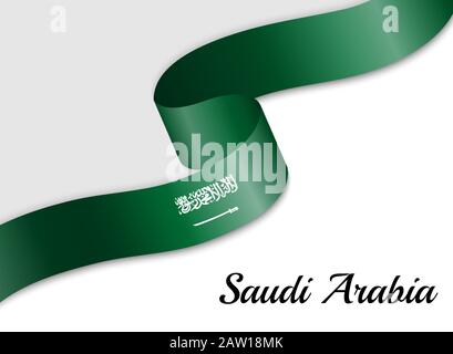 Waving Ribbon Or Banner With Flag Of Saudi Arabia Template For