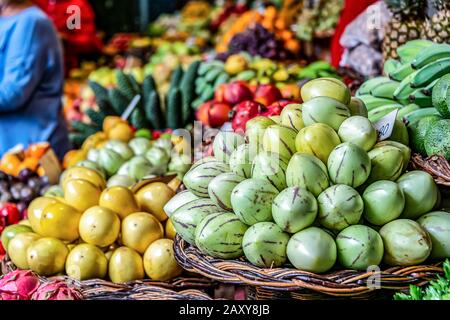 Fresh Exotic Fruits On Famous Market In Funchal Mercado Dos Lavradores