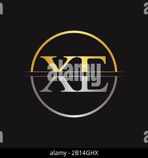 Creative Gold Letter XE X E Logo With Leading Lines And Road Concept