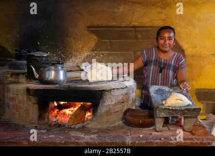 Mexican People Woman Cooking Making Tortillas On Traditional Outdoor