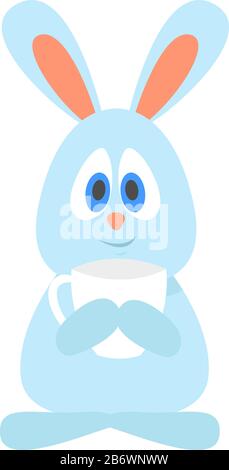 Cute White Rabbit With A Cup Of Coffee Vector Illustration Stock