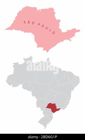 Sao Paulo State Map Illustration With The Main Cities Brazil Stock