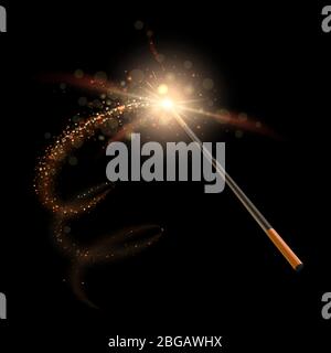 Magic Wand With Magical Sparkle Glitter Trail Vector Spelling Wand On