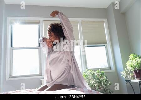 White Bedroom Brown Hair Woman Sleeping Naked In White Bed Focus On