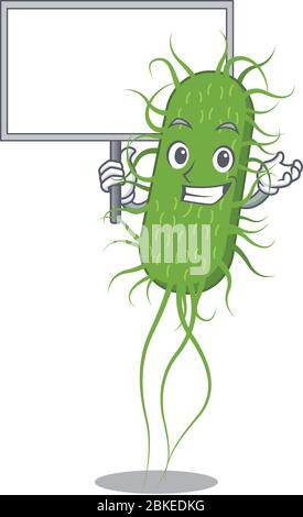 An Icon Of E Coli Bacteria Cartoon Design Style With A Sign Board Stock