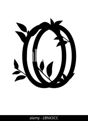 Black Silhouette Number Covered Leaves Eco Font Flat Vector