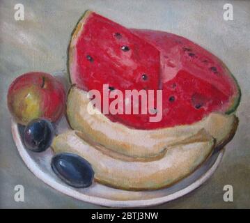 Watermelon Oil Painting Tasty Watermelon Still Life Poster Painting