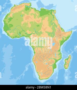 High Detailed South Africa Physical Map With Labeling Stock Vector