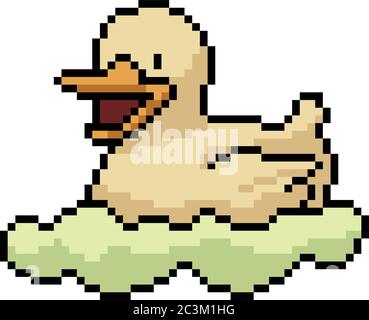 Vector Pixel Art Duck Swim Isolated Cartoon Stock Vector Image Art