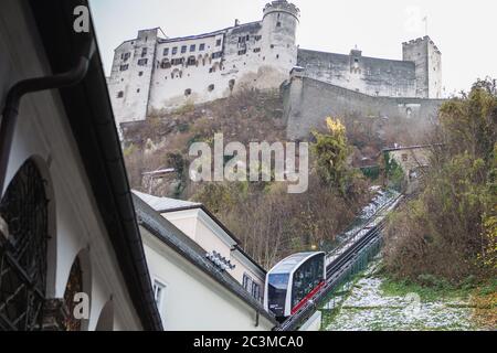 Funicular In Salzburg In Austria In A Beautiful Summer Day Stock Photo