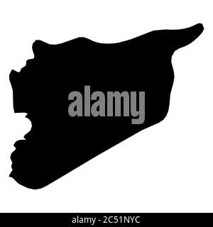 Syria Solid Black Outline Border Map Of Country Area Simple Flat