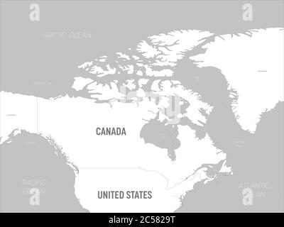 Americas Map White Lands And Grey Water High Detailed Political Map