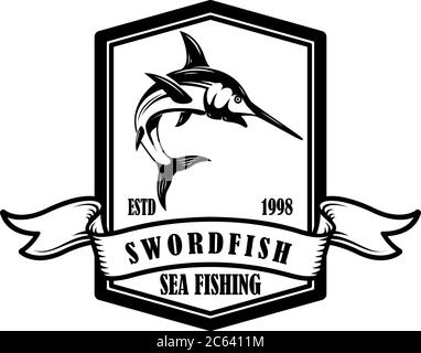 Fresh Seafood Emblem Template With Swordfish Design Element For Logo