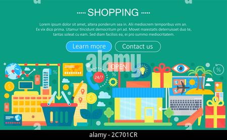 Vector Illustration Flat Header Shopping E Store Global