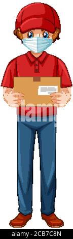 Postman Cartoon Vector Illustration Wearing A Uniform Carrying A