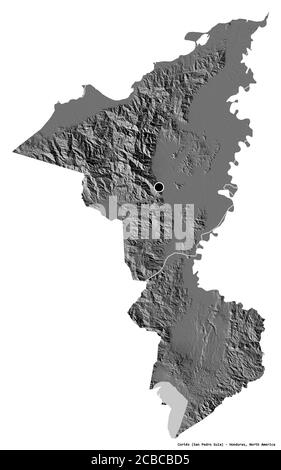 Cortes Department Of Honduras Bilevel Elevation Map With Lakes And