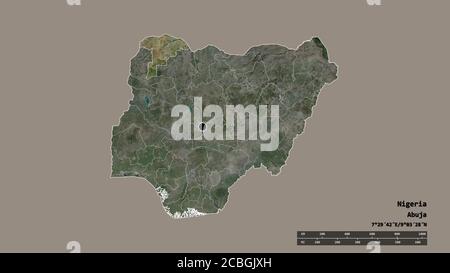 Desaturated Shape Of Nigeria With Its Capital Main Regional Division