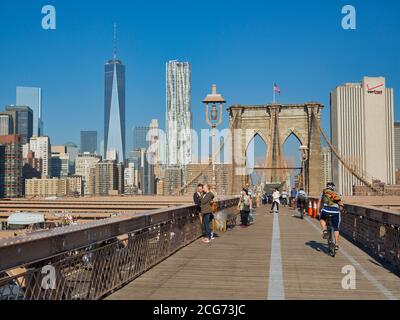 Brooklyn Bridge Looking To Lower Manhattan Downtown New York City With