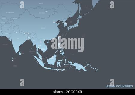 Asian Countries Named Vector Map Stock Vector Image Art Alamy