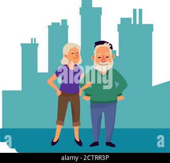 Senior People Avatars Cartoon Older Characters Round Icons Happy Aged