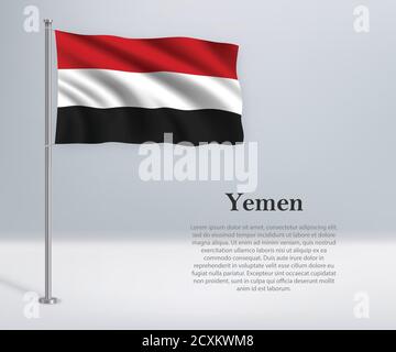 Yemen Flag On Pole Metal Flagpole National Flag Of Yemen Vector