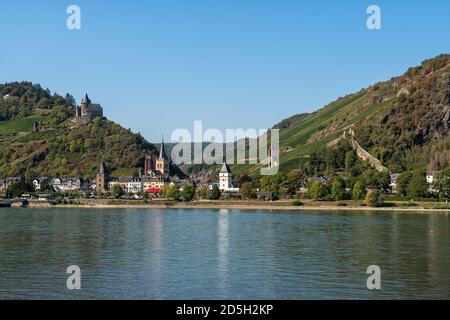 The Town Of Bacharach With Stahleck Castle The Church Of St Peter And