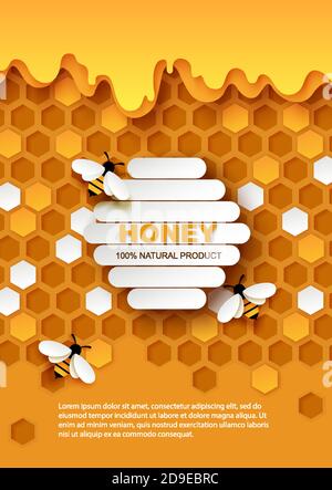 Paper Cut Style Bee With Honeycombs Template Design For Beekeeping And