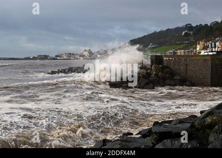 Storm Battering Seafront Lyme Regis Jurassic Coast World Heritage