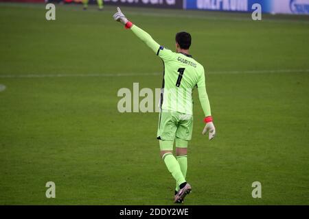 Thibaut Courtois Of Real Madrid Gestures During The Spanish League