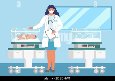 Neonatal Doctor With Baby In Incubator Stock Vector Image Art Alamy