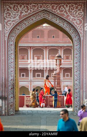 India Rajasthan Jaipur Indian People In A Hindu Temple Stock Photo