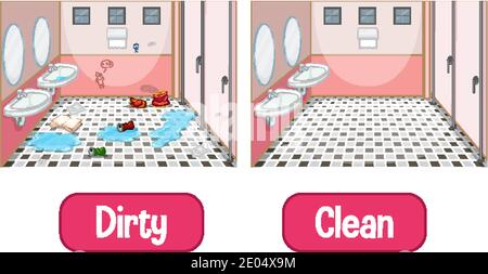 Opposite Adjectives Dirty And Clean Illustration Stock Vector Image