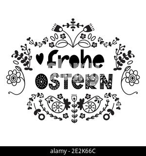 Happy Easter German Text Lettering Calligraphy On Chalkboard Background