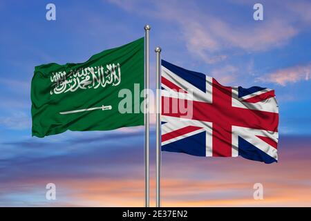 Kingdom Saudi Arabia Flag Waving In Wind With Blue Sky Ksa Banner