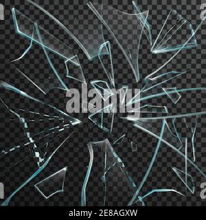 Realistic Shards Of Transparent Broken Glass On Abstract Grey And Black