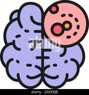 Brain Cancer Line Color Icon Human Organ Concept Malignant Neoplasm