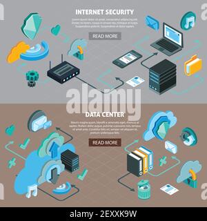 Cloud Technology Isometric Flowchart With Data Center Storage Of