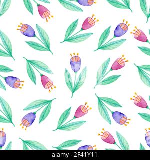 Watercolor Seamless Pattern Of Botanical Flowers And Leaves On Isolated