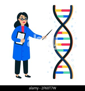 Genome Sequencing Concept Female Scientist Makes A Report At A Genome