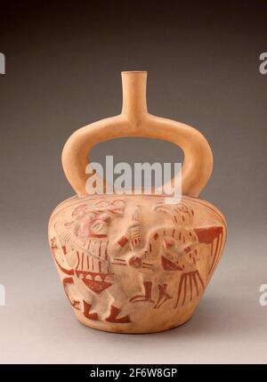 Author Moche Stirrup Spout Vessel With Fineline Bird Warrior Motifs