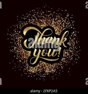 Thank You Gold Glitter Hand Lettering On Black Background Greeting