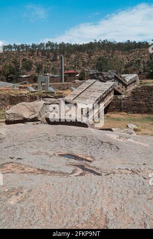 Aksumite Civilization Ruins Ancient Monolith Stone Obelisks Behind