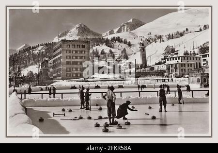 Vintage S St Moritz Ice Rink Skating With Hotel Guests Enjoying