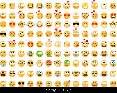 Set Of Colorful Emoticons Faces Icons Vector Illustration Isolated